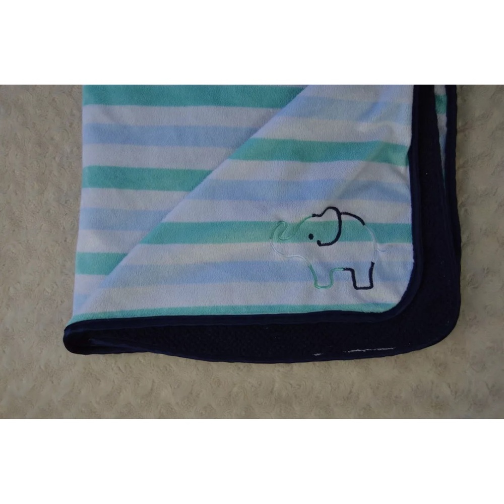 Child of Mine by Carter's Elephant Baby Blanket Blue White Aqua Stripes Sherpa